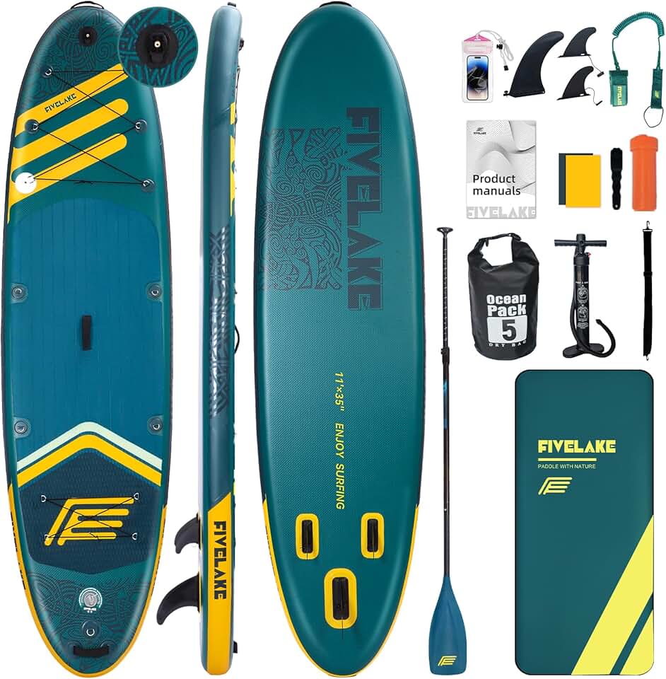 11'x35''x6'' Inflatable Stand Up Paddle Board Fishing SUP Capacity 430lb for Adults 120L Backpack|Carrying Strap|Double Action Pump|Waterproof Bag|Kayak Paddle|Repair Kit (Dark Green)