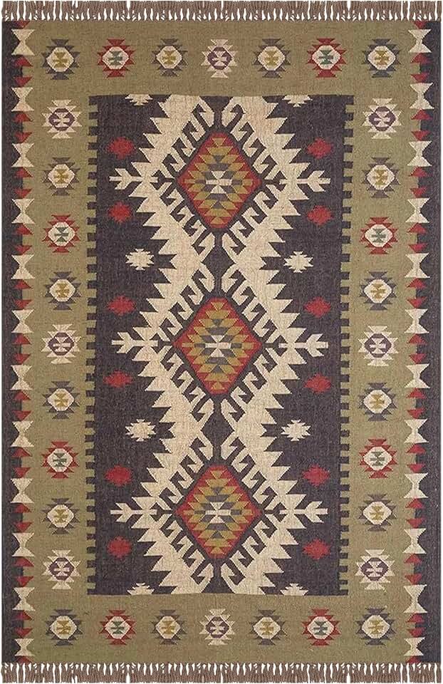 Wool Jute Kilim Runner Rugs 2.5x10 Wool Jute Carpet Green Black Hand Woven Rug Southwestern Rug Flatweave Kilim Rug Hand Braided Jute Indoor Large Area Hallway Runner Stair Runner Corridor Runner