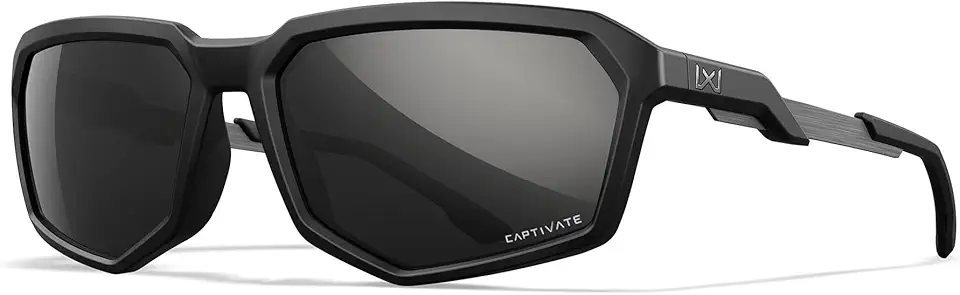 Wiley X WX Recon Sunglasses Safety Glasses for Men Shatterproof UV Eye Protection for Combat and Shooting Captivate Polarized Black Mirror Lenses Matte Black Frames