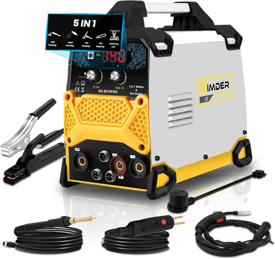SSIMDER MIG Welder 5 in 1 Flux MIG/Stick/TIG/Plastic welding/Soldering iron welding Machine 110V/220v Dual Voltage multiprocess Welder with Plastic Repair Torch Soldering Torch Plastic Welder