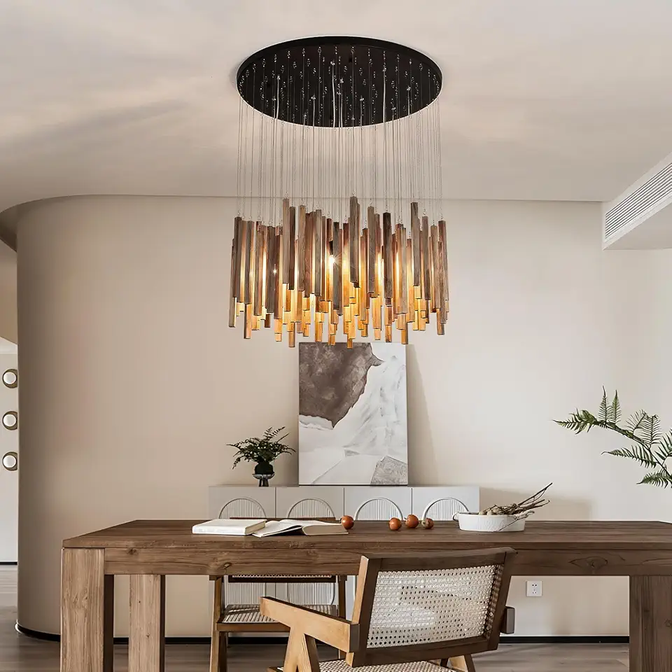 12 Light Wood Chandelier Light Fixture Boho Pendant Light Rustic Large Hanging lamp for Farmhouse Living Doom Entryway Entrance Dinning Room Foyer Kitchen