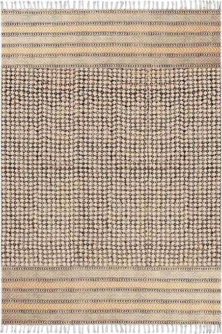 Kilim Rug 7x10 Area Rug Beige Black Cotton Rug Flatweave Rug Easy Washable Rug Boho Rugs for Large Area Bedroom Rug Living Room Dining Table Room