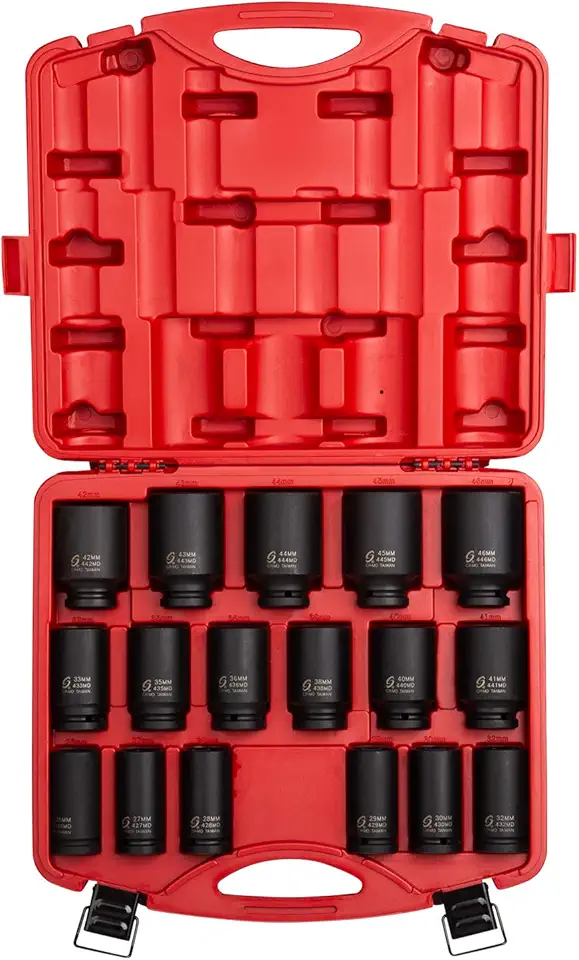 Sunex 4686, 3/4 Inch Drive Deep Impact Socket Set, 17-Piece, Metric, 26mm-44mm, Cr-Mo Alloy Steel, Radius Corner Design, Heavy Duty Storage Case