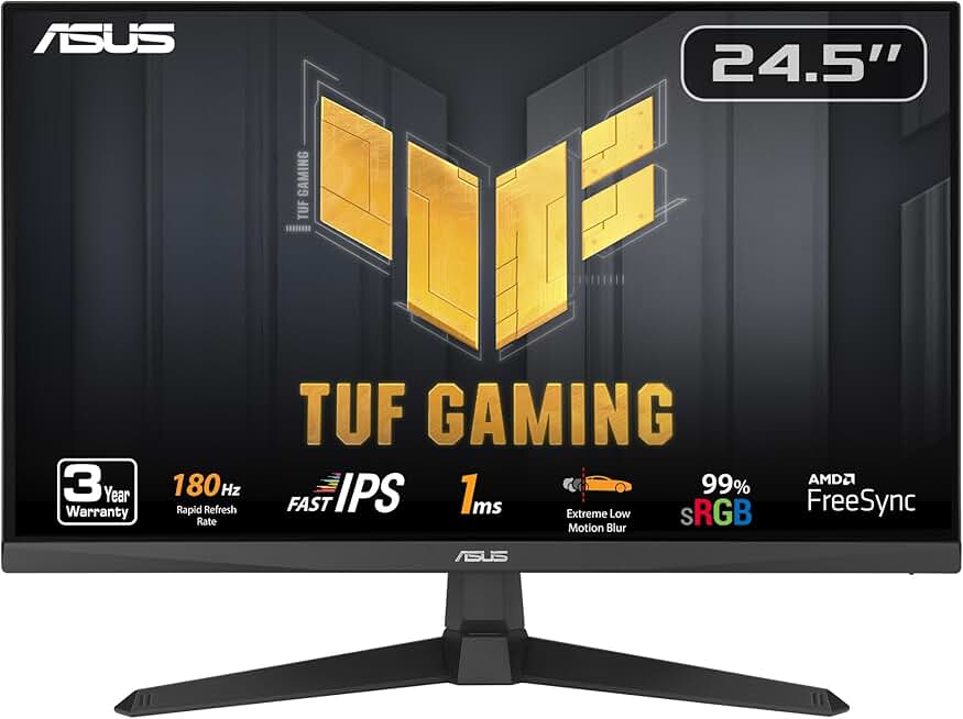 ASUS TUF Gaming 25” (24.5 viewable) 1080P Gaming Monitor (VG259Q3A) – FHD, 180Hz, 1ms, Fast IPS, Extreme Low Motion Blur, FreeSync, Variable Overdrive, Speakers, 99% sRGB, Shadow Boost 3yr Warranty
