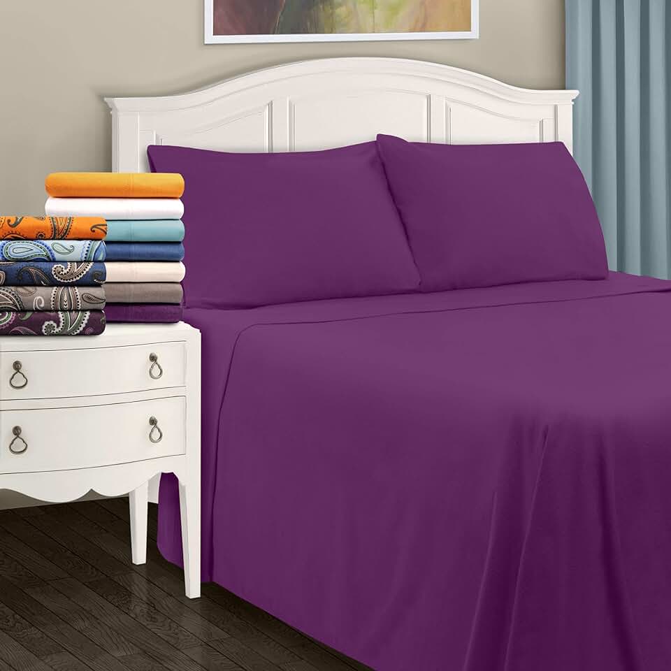 True Luxury Pure Heavy Rich Combed Cotton 4-Piece Bed Sheets Set Twin Size Fits mattresses Upto 16-20” deep Pocket – Sateen Weave (Solid, Purple)