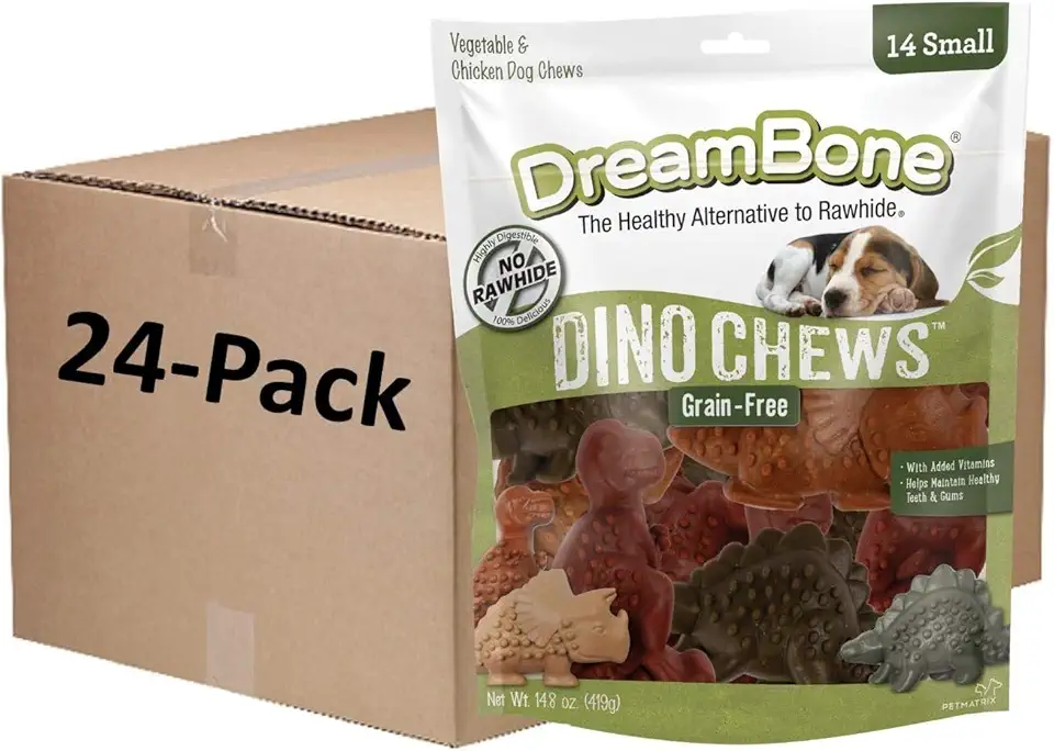 Dreambone Small Dinochews, Grain Free Dog Chews, 14 Count (Pack of 24)