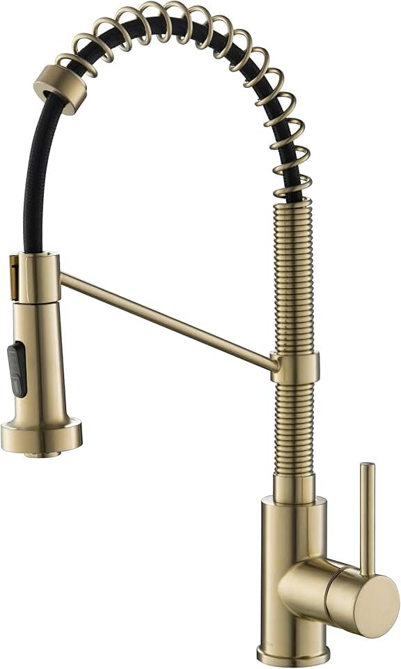 KRAUS Bolden Commercial Style 2-Function Single Handle Pull Down Kitchen Faucet in Brushed Gold, KPF-1610BG