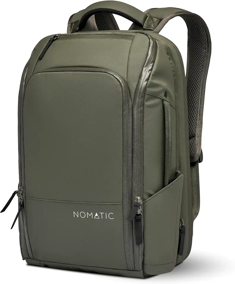 NOMATIC Travel Pack - 20L Water Resistant Laptop Bag - TSA-Ready Expandable Olive Backpack