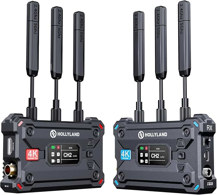 Hollyland Pyro S Wireless Video Transmitter and Receiver HDMI SDI 4K30/1080p60 1300ft Los Range 50ms Latency Up to 4 Receiver, Auto Dual-Band Hopping (ADH), Smart Channel Scan, Live Stream (1TX+1RX)