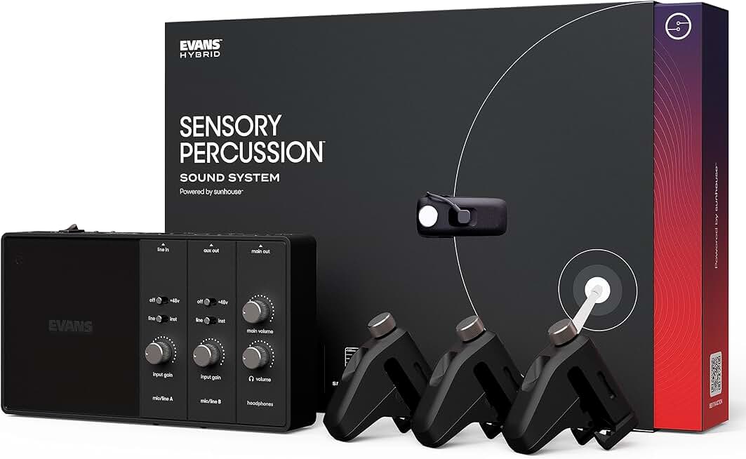 Evans Hybrid Sensory Percussion Sound System - Includes Software, Audio Interface, 3 Drum Sensors, & Cables - Transform ANY Drum Set Into Customizable Music Tool