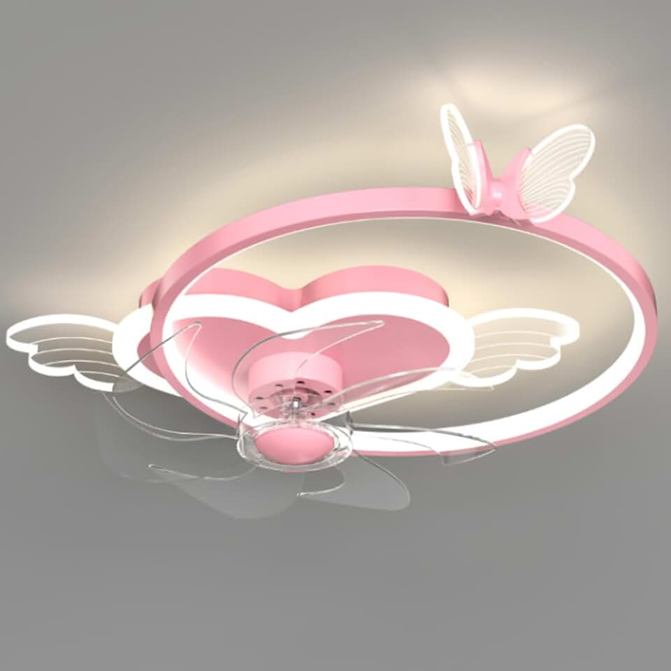 Butterfly Ceiling Fan with Light Pink Ceiling Fan with Light for Girls Room Heart Sdimmable Led Fan Light with Remote Control Kids Bedroom Ceiling Fan, 6 Speed ​​Reversible Fan/Pink