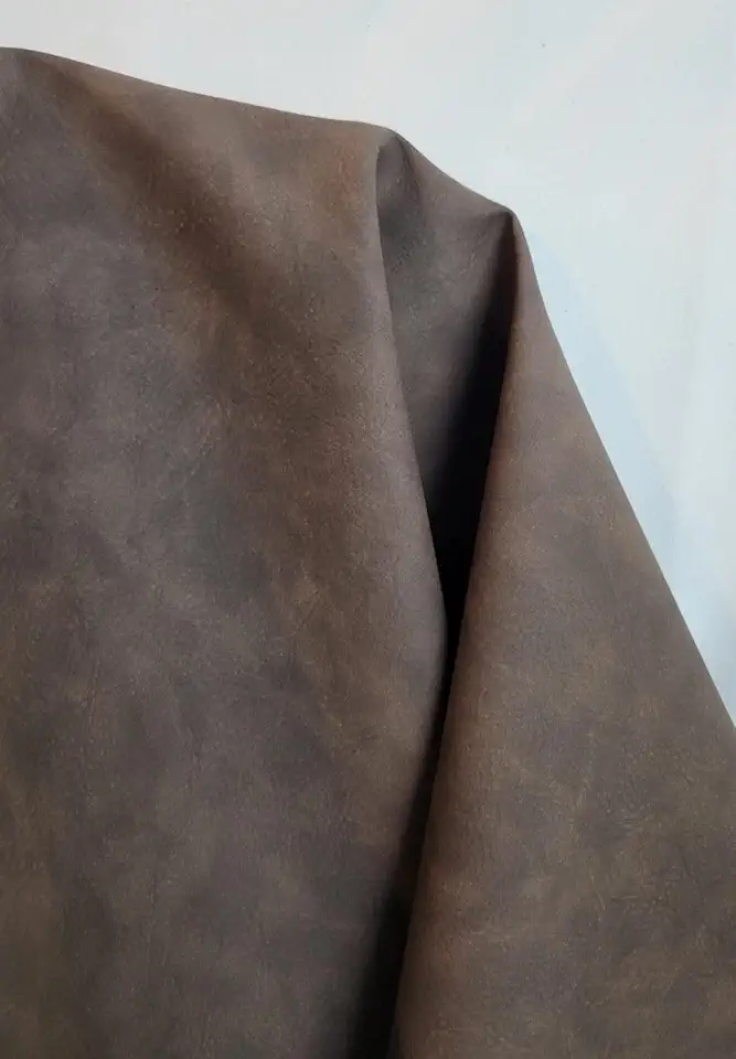 NAT Leathers | Dark Brown Tumbled Nubuck Calf Soft Faux Vegan Leather PU (Peta Approved) | 10 Yards (360 x 54 inches) Cut by Yard | Synthetic Pleather 0.9mm Nappa Vinyl | 360