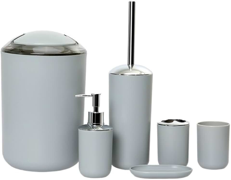 GYLXW Bathroom Toiletries Six-Piece Bathroom Storage Kit Trash Can Soap Dish Toothbrush Holder (Color : E, Size : As Shown), xwgyl-0129