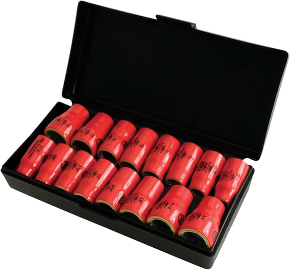 Wiha 31491 3/8-Inch Drive Socket Set, Inch/Metric, Insulated, 16 Piece