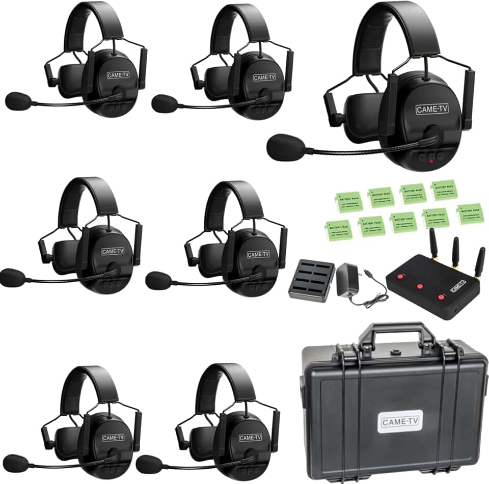 Came-TV Kuminik8 Wireless Intercom Headsets System Full Duplex Noise Cancellation 1500ft Single-Ear Headset for 7 People Team Communication