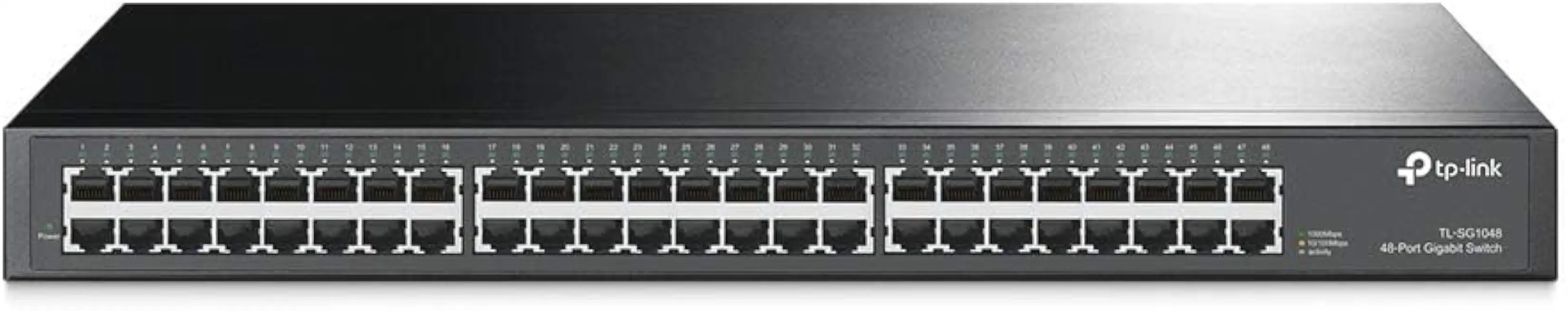 TP-Link 48 Port Gigabit Ethernet Switch | Plug and Play | Sturdy Metal w/ Shielded Ports | Rackmount | Fanless | Traffic Optimization | Unmanaged (TL-SG1048) , Black
