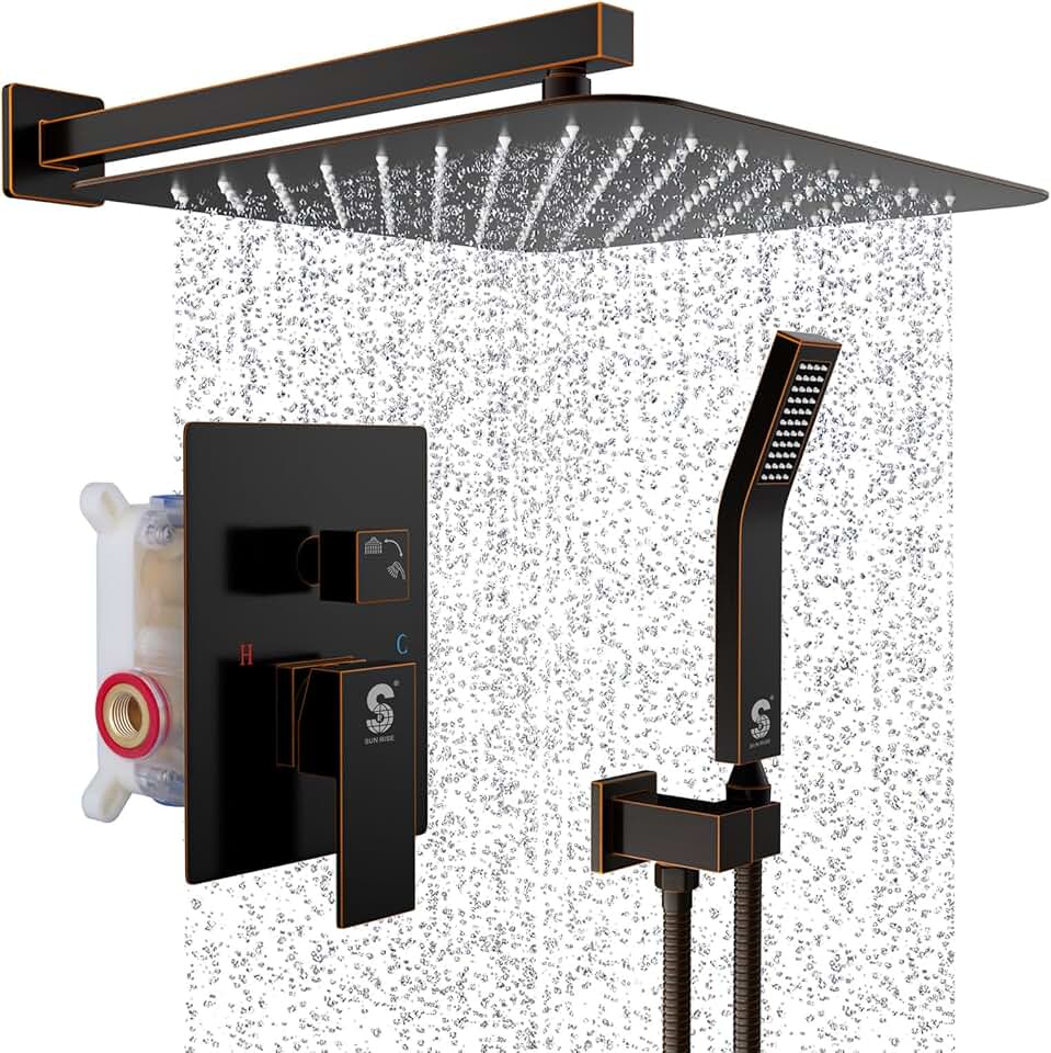 SR SUN RISE Shower Faucets Sets Complete - 16 Inch Rainfull Shower System - All Metal Valve Include - Oil Rubbed Bronze