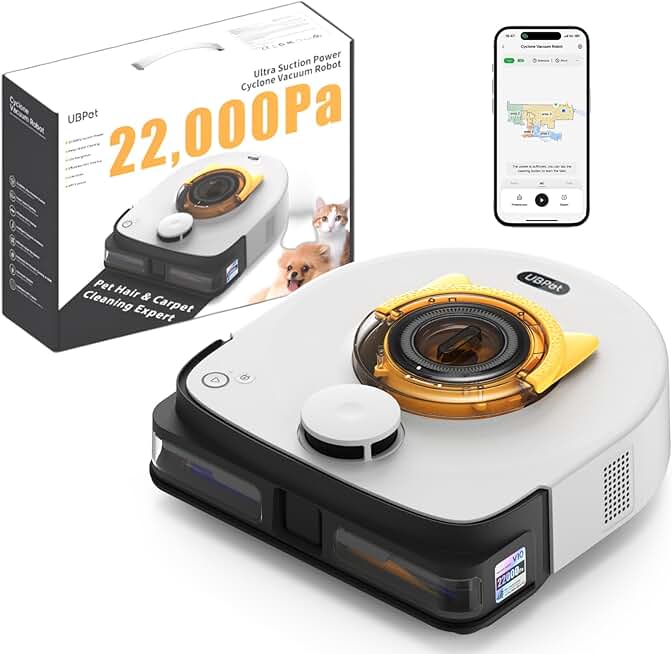 22,000 Pa Robot Vacuum for Pet Hair, Robot Vacuum Cleaner High Suction, Ideal for Carpet, Square Robot Vacuum with Bagless Design, LiDAR Navigation, WiFi/APP Control, Self-Charging (V10)