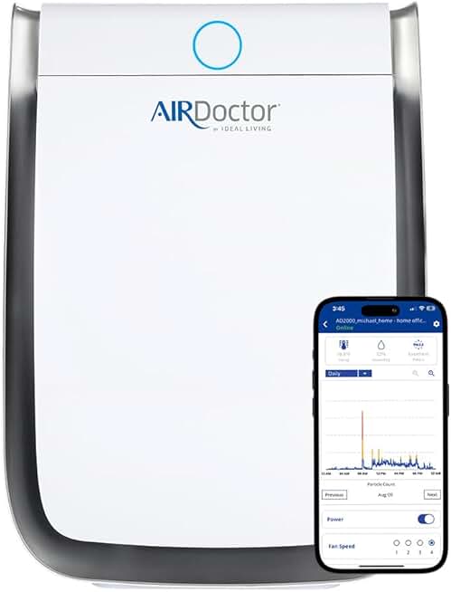 AIRDOCTOR 3500i SMART Air Purifier for Living Rooms & Bedrooms. 3 Stage Filtration with Pre-Filter, UltraHEPA, Carbon/VOC. Captures Particles 100x Smaller Than HEPA Standard (AirDoctor 3500i Smart)