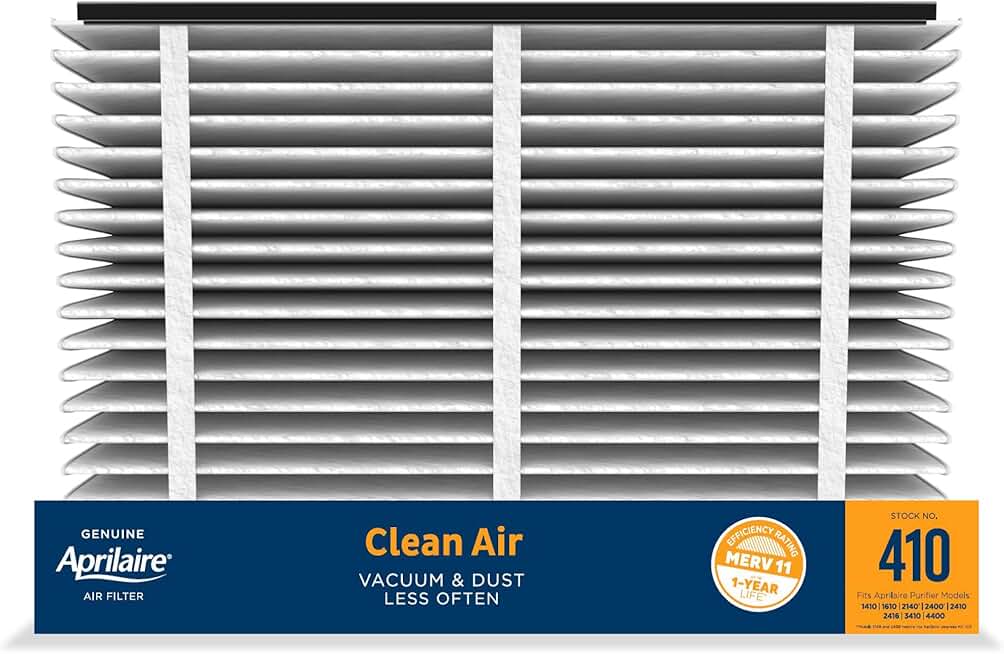AprilAire 410 Replacement Filter for AprilAire Whole House Air Purifiers - MERV 11, Clean Air & Dust, 16x25x4 Air Filter (Pack of 8)