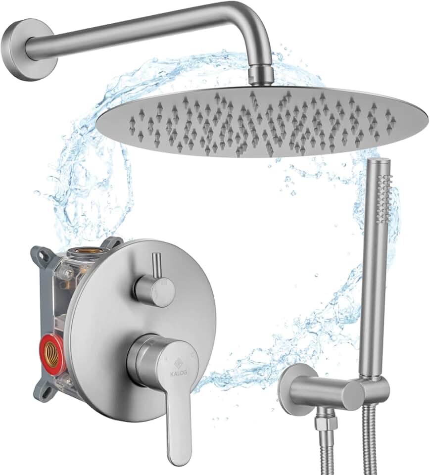KALOG Shower System with Tub Spout Bathroom Rainfall Shower Faucet Set Wall Mounted (Brushed Nickel-B 12