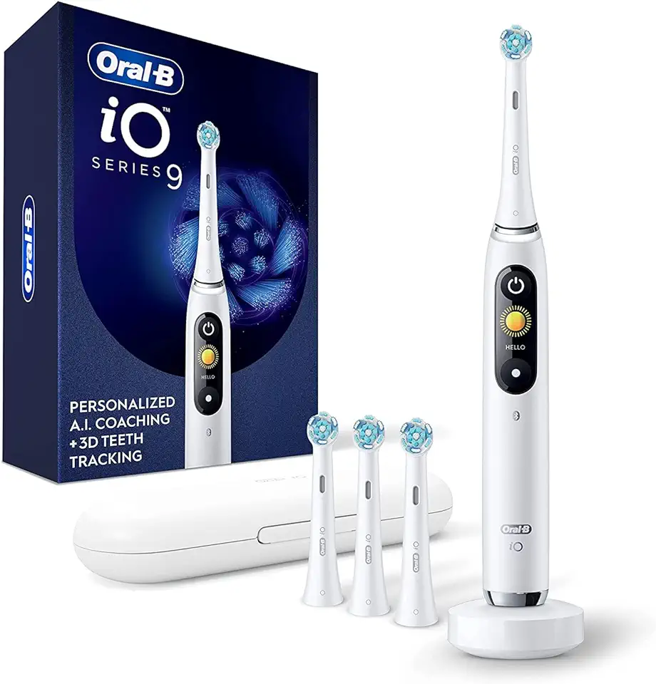 Oral-B iO Series 9 Electric Toothbrush with 3 Replacement Brush Heads, White Alabaster