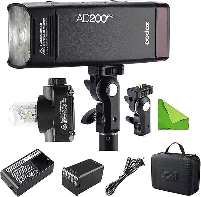 GODOX AD200 Pro AD200Pro 200Ws 2.4G Flash Strobe, 1/8000 HSS, 500 Full Power Flashes, 0.01-1.8s Recycling, 2900mAh Battery, Bare Bulb/Speedlite Fresnel Flash Head Pocket Flash Monolight
