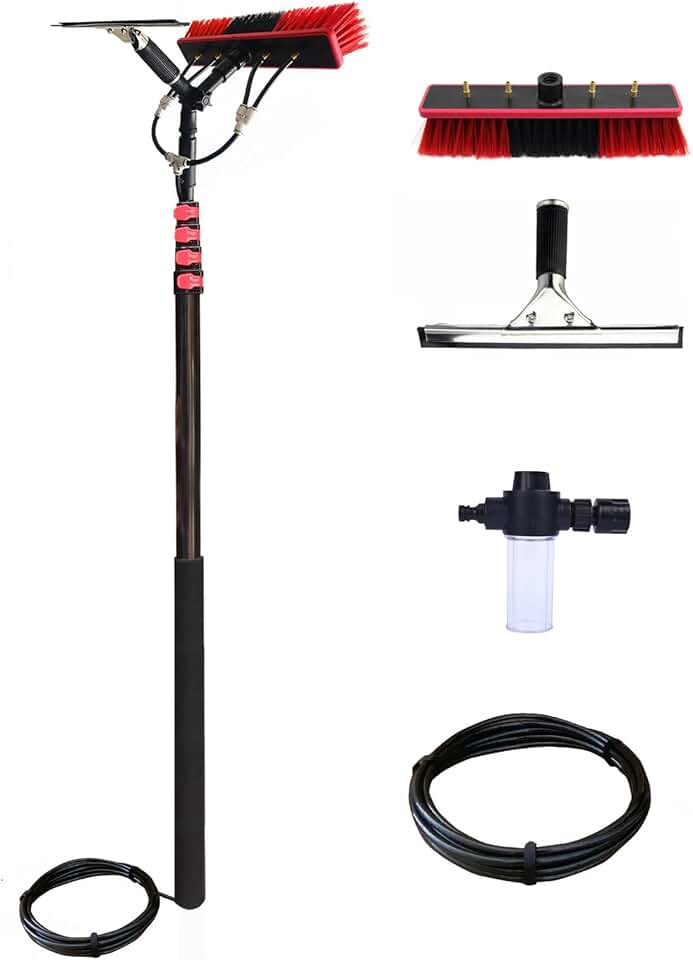Washing Kit: Water-fed Brush,Squeegee and Soap Dispenser,3.6-10.8 M Extendable Window Cleaning Pole,Water Fed Telescopic Brush,Window Cleaner Equipment (35cm Brush,6M)