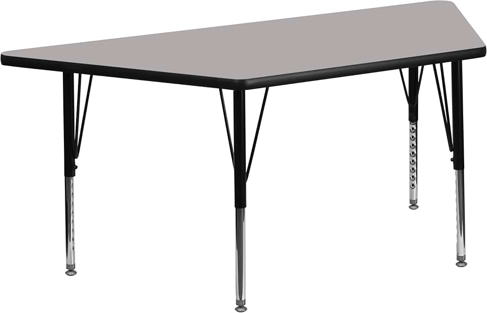 Flash Furniture Wren 29''W x 57''L Trapezoid Grey HP Laminate Activity Table - Height Adjustable Short Legs