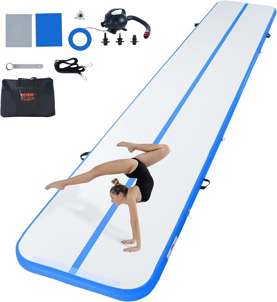 VEVOR Gymnastics Air Track Tumbling Mat,Inflatable Tumble Track with Electric Pump, Training Mats for Home Use/Gym/Yoga/Cheerleading/Beach/Park/Water