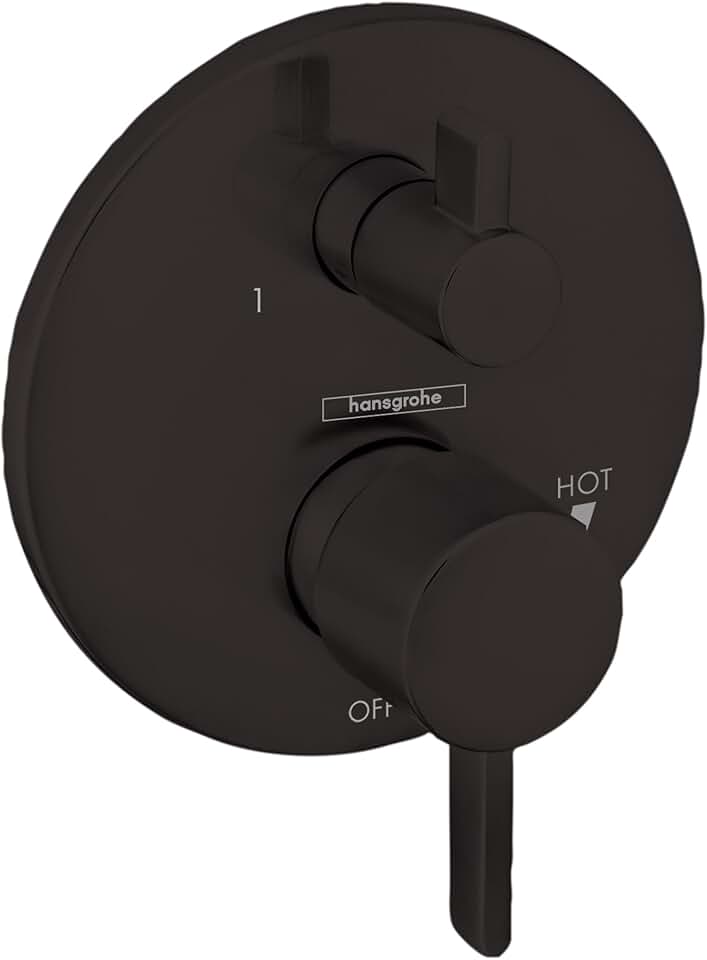 hansgrohe Ecostat Modern 2-Handle Pressure Balance Shower Valve Trim with Diverter in Matte Black, 04447670