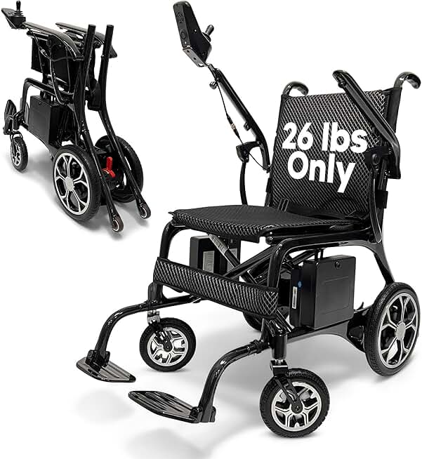 Phoenix Ultra Lightweight Electric Wheelchair, 26 lbs Carbon Fiber, Compact, Foldable, All Terrain Power Chair for Seniors, Portable Wheelchairs for Adults, Airline Approved Motorized Wheelchair