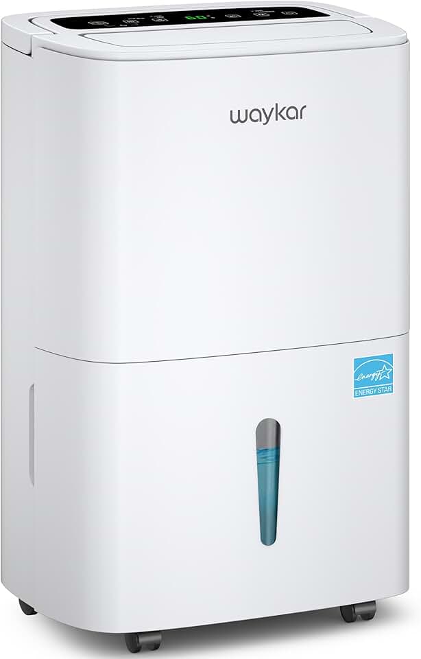 Waykar 120 Pints Energy Star Home Dehumidifier for Spaces up to 6,000 Sq. Ft at Home, in Basements and Large Rooms with Drain Hose, Handle, Auto Defrost and Self-Drying.