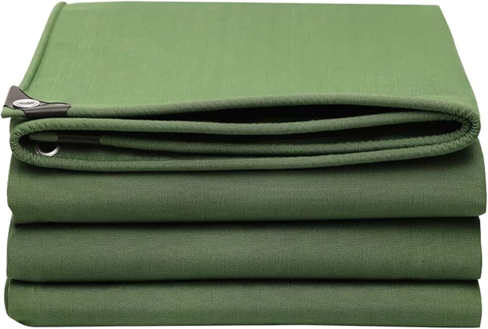 Heavy Duty Tarpaulin Waterproof Tarp Tent Outdoor 0.75mm Thick Oxford Cloth Cover Tarp Sheet 5mx8m Protective Groundsheet with Reinforced Grommets,Green (Size:4x7m)