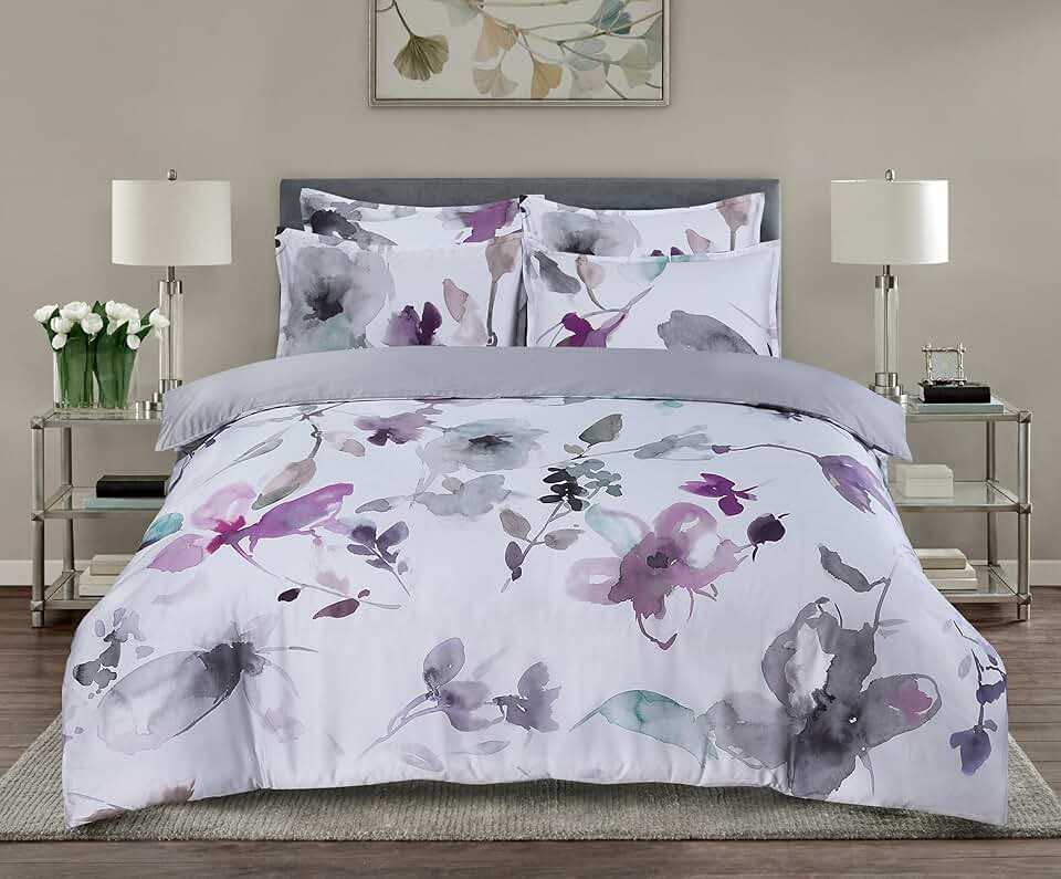 Majestic Giftware Madison Linen 8-Piece Twin Size Bedding Set (BL103-T-4) | Summer Breeze - Pastel-Gray 300 Thread Count Cotton Sateen | 2 Fitted Sheets, 2 Duvets, 4 Pillowcases |Soft & Luxurious