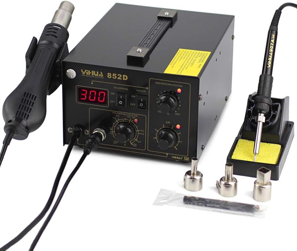 Soldering 110V/220V Rework Station 852D Adjustable temperature Antistatic Soldering Station Solder Iron Soldeerstation Poste de soudure - (Plug Type: US)