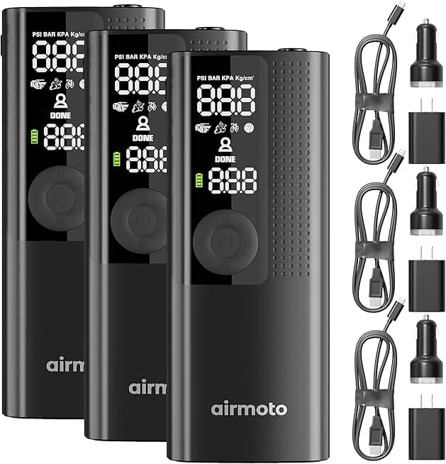 Airmoto and Power Kit Bundle Deal - 3 bundle - Tire Inflator Portable Air Compressor with Power Kit for Charging at Home and on The Road - Cordless Air Pump for Car Tires, Motorcycle, Bicycle