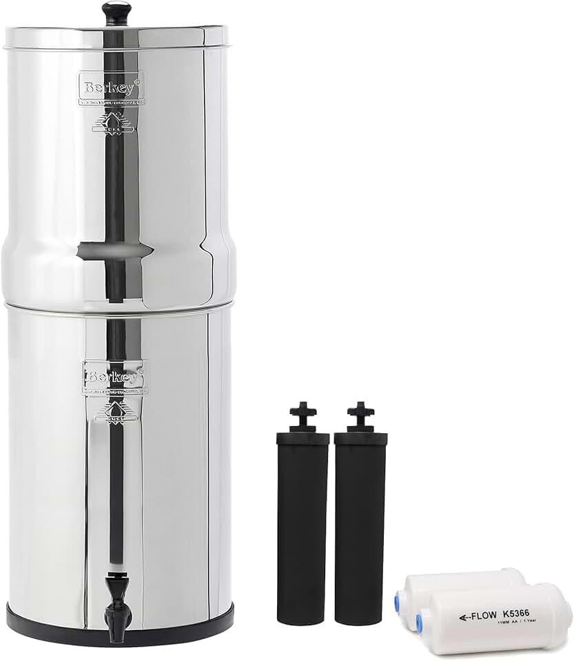 Crown Berkey Gravity-Fed Water Filter with 2 Black Berkey Elements and 2 Berkey PF-2 Fluoride and Arsenic Reduction Elements for Everyday Home Use