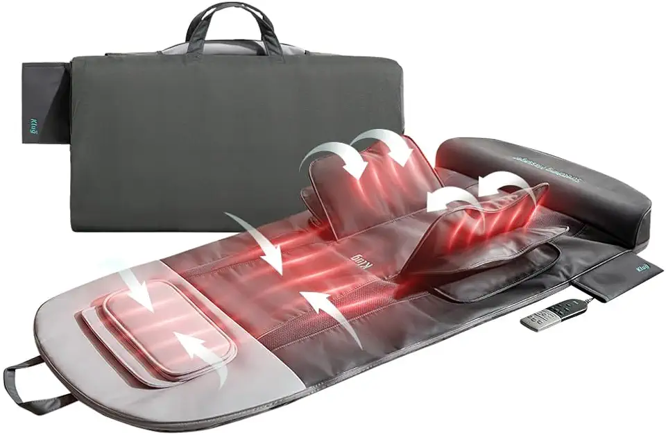 Klug Stretching Massager Ultra, Effortless auto-Stretching Mat, Ease Back & Neck Pain with 3 Intensity Levels 7 Exceptional Programs, 2 Levels of Heat Function, Foldable & Portable Design
