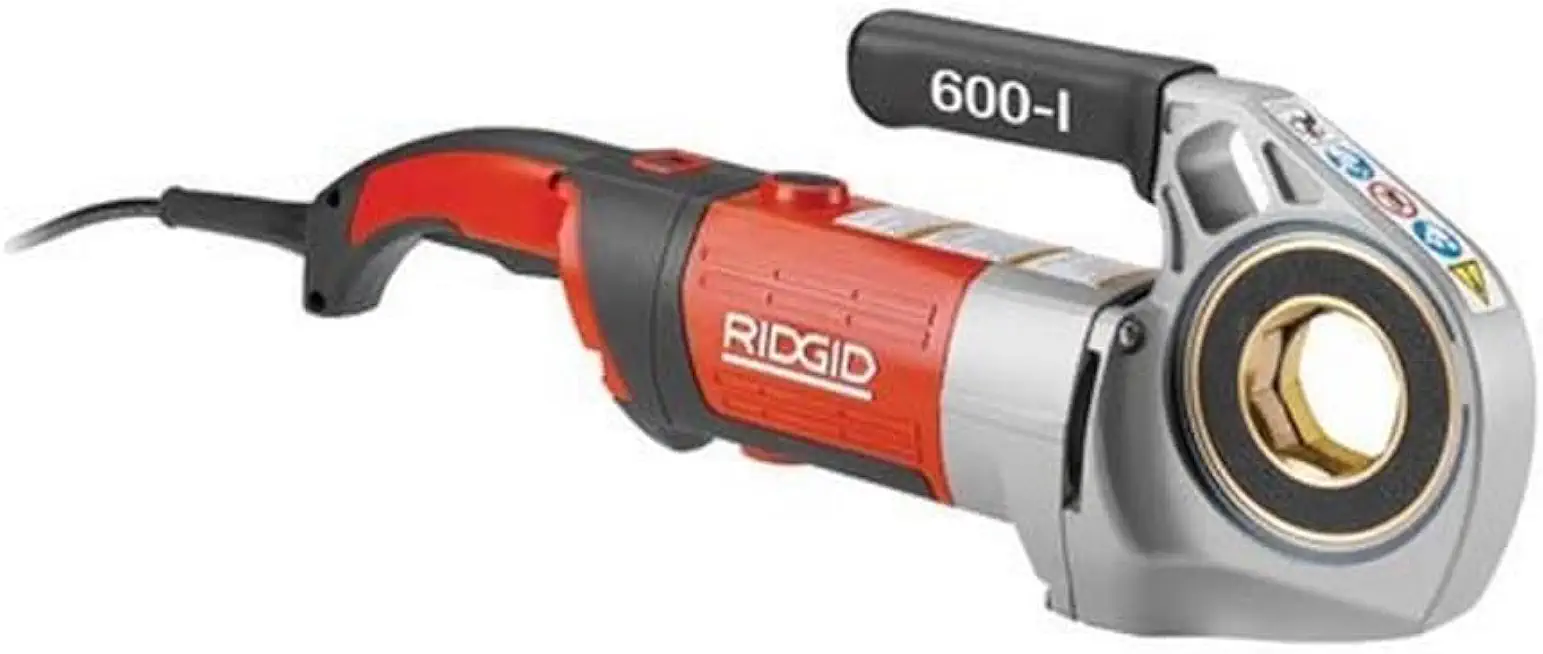 RIDGID 44913 600-I Handheld Power Drive Pipe Threading Machine with Carrying Case and Dual V-Jaw Support, 1/8