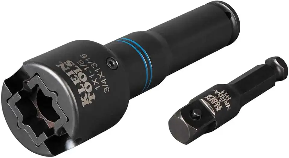 Klein Tools NRHD4 Impact Socket Set, 6-in-1 SAE Socket Wrench, 4 Point Sockets: 3/4, 13/16, 1, 1-1/8-Inch Sockets and Small and Large Alignment Slots