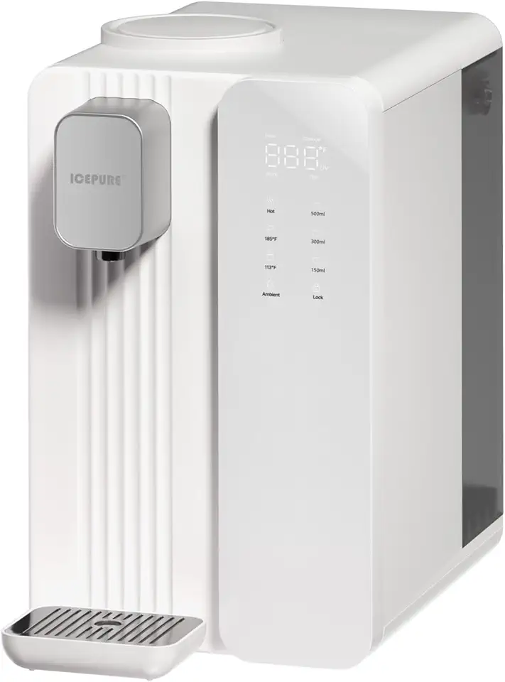 ICEPURE ICP-WFC004 Countertop Reverse Osmosis System, Instant Hot Water Dispenser, 3-stage RO Water Filter, 3:1 Pure to Drain, Water Purifier for Home, 4 Temperature Options, No Installation Required