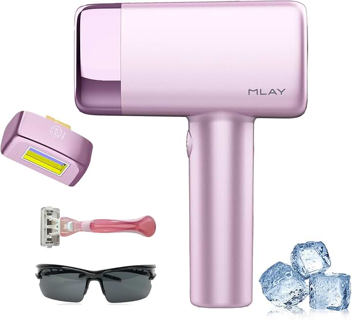 MLAY Hair Removal Device, 0.5s/flash, 17J High Energy IPL Hair Removal Device with ice-Cooling System, 5 Energy Levels, Hair Removal Device Can Be Used All Over the Body (Purple)+1*bikini HR
