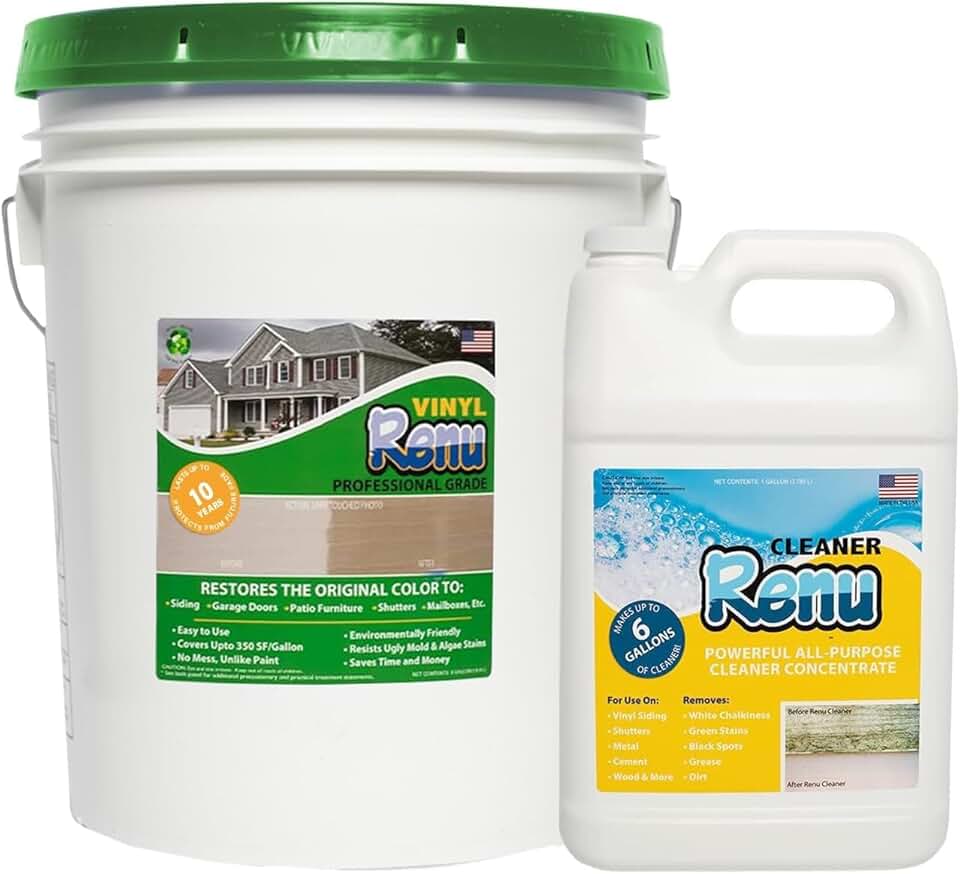 Vinyl Renu Premium Siding Restorer - Restores The Original Color and Beauty. Works Great on All Doors & Faded Exterior Surfaces. Rejuvenates & Protects Plastics & Metals.