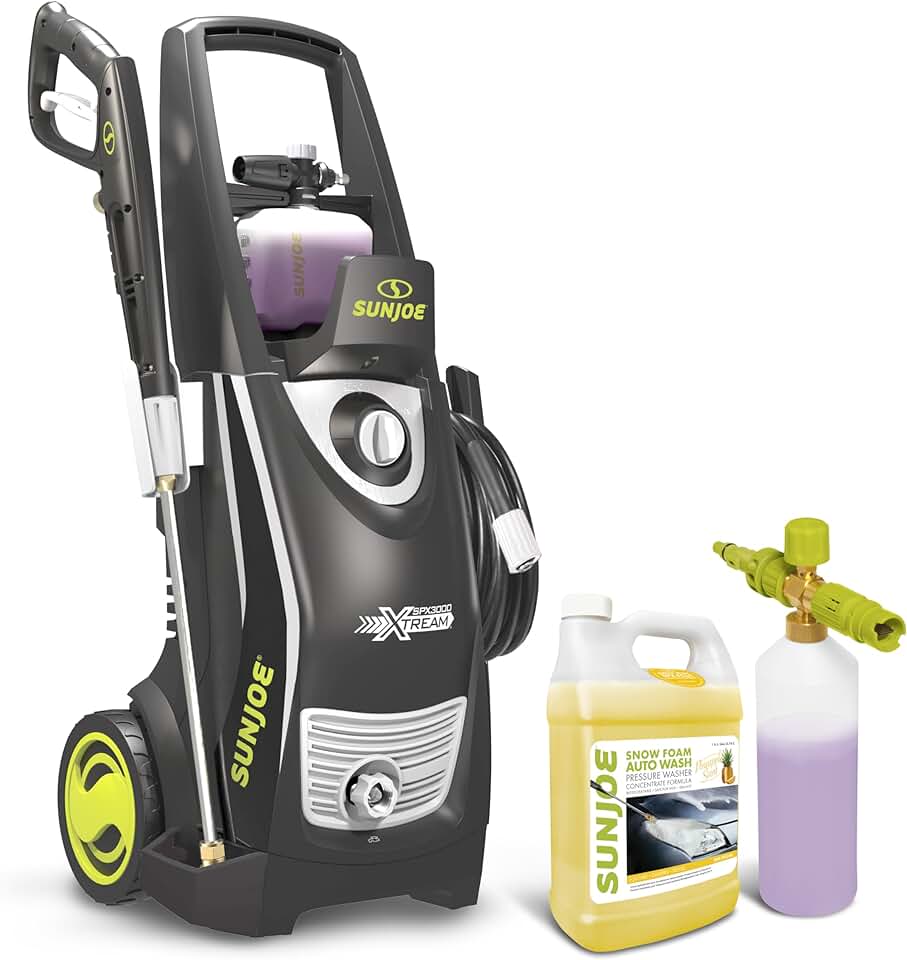 Sun Joe SPX3000-XT1 XTREAM 13-Amp Electric High Pressure Washer with SPX-FCS1G Premium Pressure Washer Rated Car Wash Soap and Cleaner (Pineapple Scented) and SPX-FC34 34-Ounce Snow Foam Cannon