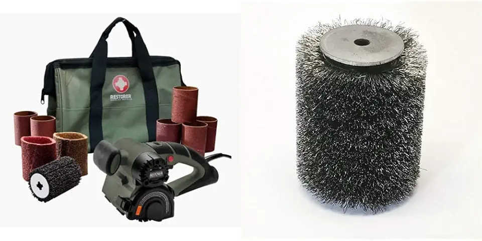 RESTORER Drum Sander Tool for Woodworking, Surface Conditioning, Buffer Polisher & Stainless Steel Wire Wheel - Metal Cleaning Rust Stripping Wood Texturing WRSS01