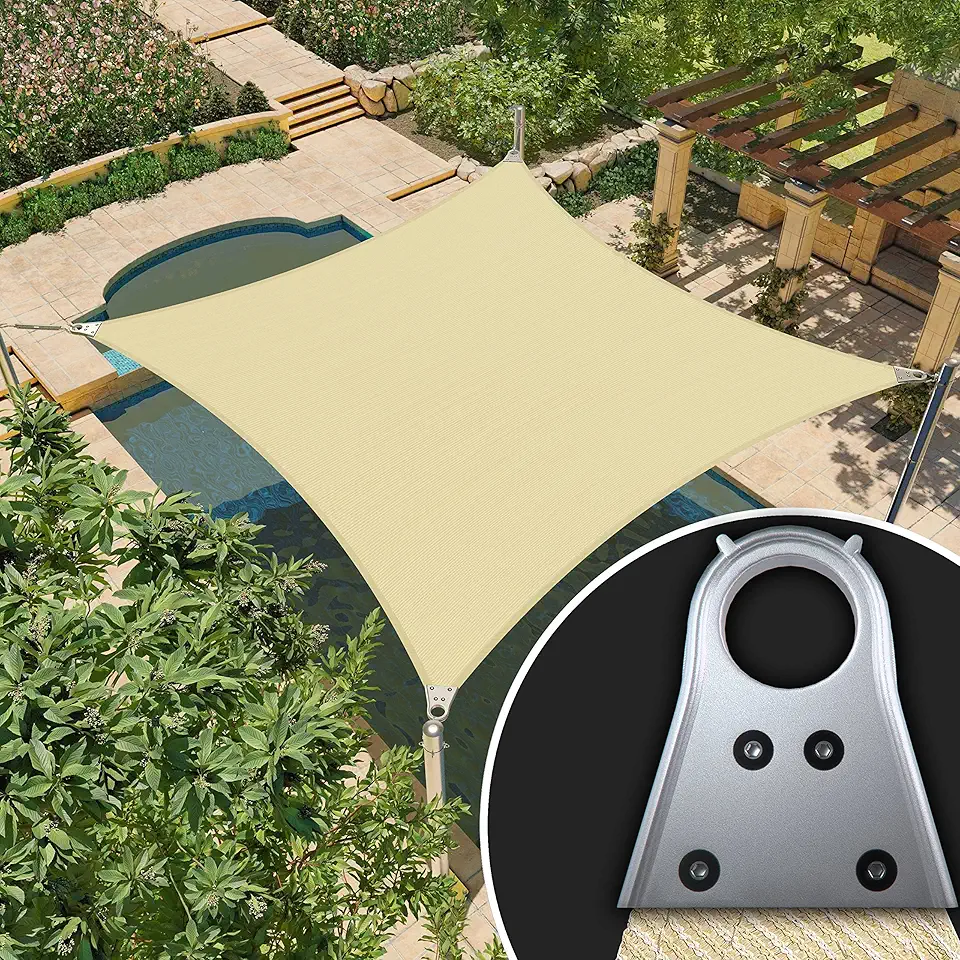 Amgo 18' x 24' Beige Rectangle Super Ring Sun Shade Sail UPF50+ AGSRR Canopy Awning Shades for Patio, Commercial Standard, 260 GSM Heavy Duty, 98% UV Blockage, 5 Years Warranty (We Customize)