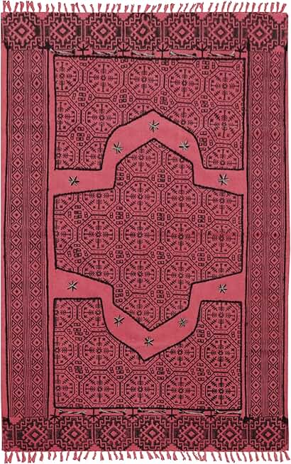 Kilim Rug 4x10 Runner Rugs for Indoor Outdoor Use Boho Rug Red Black Cotton Rug Embroidery Washable Dhurrie Flatweave Rugs for Home Foyar Corridor Runner Hallway Stair Runner