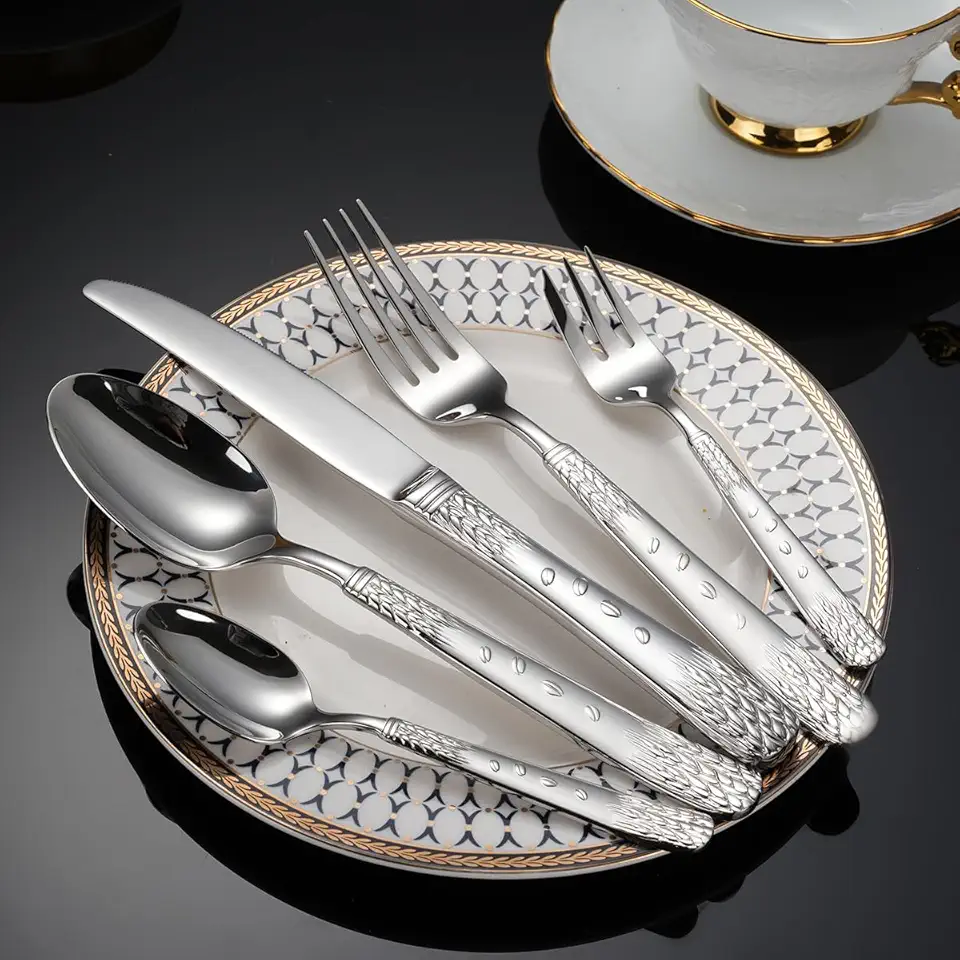 Premium Silverware Set 60 Piece with Unique Vintage Embossed Handles Stainless Steel Flatware Spoons and Forks Set for 12,Dinnerware Set for Daily Use Home Kitchen Party,Mirror Polished