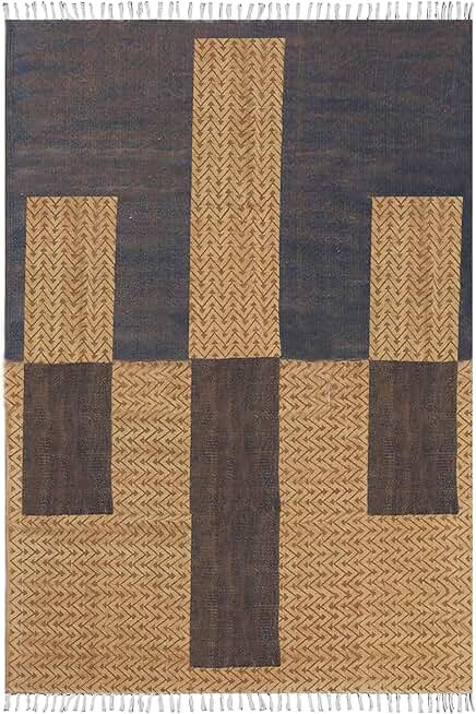 Kilim Rug 8x10 Area Rug Boho Rug Easy Washable Durrie Brown Blue Cotton Dhurrie Flatweave Rugs for Large Area Bedroom Rug Living Room Dining Table Room
